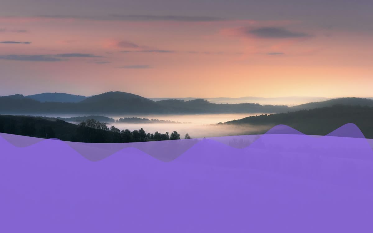 The calming exercise: two soft waves over a landscape at dawn